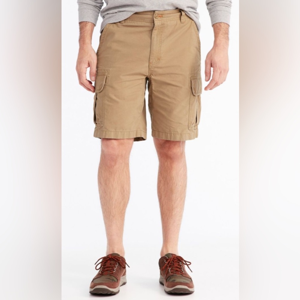 LL Bean Mens Khaki Ripstop Cargo Shorts Tan 100% Cotton 262571 Size 34W